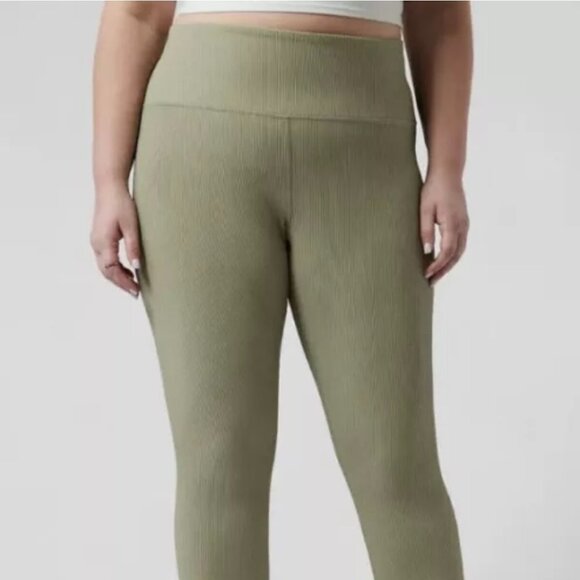 NEW Athleta Elation Olive Green Ribbed High Waist Tights Leggings Women’s Sz 2x - Picture 1 of 12